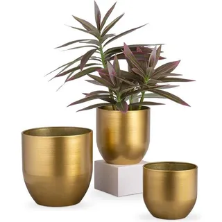 Set aus 3 Blumentöpfen aus galvanisiertem Stahl - moderne Dekoration für Innen und Außen - Pflanztopfe - dekorative Zink - 165 cm/135 cm/12 cm Gold - Bunt