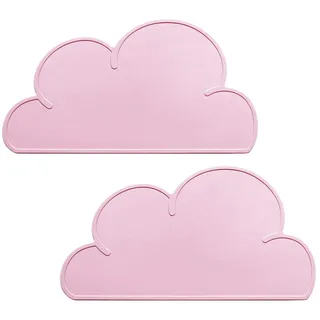 Silikon Platzset, Platzdeckchen Wolke, YOCZOX 2Pcs Kinder Platzset rutschfest, Baby Untersetzer, Kinder Tischset Wolke, Silikon Tischunterlage, Cloud Tisch Matte für Kinder, BPA frei, 48x27x0.3cm rosa