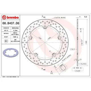 Brembo 68B407D6 Vordere Bremsscheibe - Silver - One Size