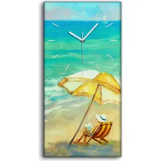 Dekor Leinwand Uhr Wandbilder 30x60 Malerei Strand Ozean Meer Wellen Regenschirm - weiße Hände