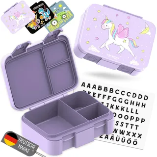 BEARFOOT Bento Box COMPACT | BPA-freie Kinder Brotdose für Schule & Kindergarten | Auslaufsichere Lunchbox für Mädchen & Jungen | Praktisch, leicht & kompakt (Einhorn-lila, 650ml)