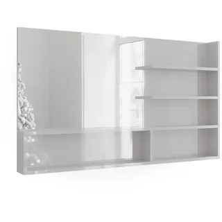Vicco Spiegelregal Weiß Hochglanz 119.8 x 70 cm mit offenen Fächern , Holzwerkstoff , Rechteckig , 119.8x70x11 cm , Badezimmer, Badezimmerspiegel, Badspiegel