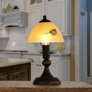 Messing Tischlampe Metall rund Ø17,5cm gemütlich Landhaus Tischleuchte Glas