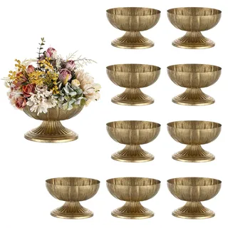 NUPTIO Blumenvase Herzstücke Gold Distressed: 13,7cm Metall Künstliche Blumen Vase für Hochzeit Tischdekoration - Vintage Goldene Blumentopf für Innen Wohnzimmer Satz Von 10