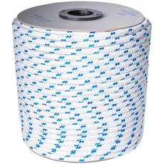 Seil 8mm x 50m - Polyesterseil, Weiß/Blau, festmacherleine, allzweckseil, strick, leine, flechtleine.