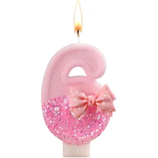 Ovanda Kerze 6 Geburtstag Mädchen,Kerze Rosa Tortendeko 6,3D Regenbogen Kerzen Rosa Geburtstagskerzes,Kerzen Zahlen 6 Lila,Geburtstagsdeko Mädchen 6 Jahre,geburtstagskerzen zahlen