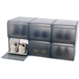 Joseph Joseph ShoeCase Premium Schuhaufbewahrungsbox, mit Klapptür, Staubdicht, Belüftet, Einfacher Aufbau, 6er-Pack, Grau