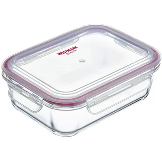 Westmark Glas-Frischhaltedose, mit Clip-Deckel, Füllvolumen: 370 ml, luftdicht, tiefkühl- und mikrowellengeeignet, ofenfest, BPA-frei, Glas/Kunststoff/Silikon, Klar/Rot, 234122E1