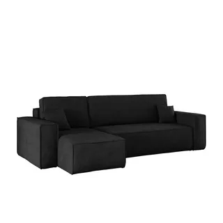 kaiser möbel Ecksofa mit schlaffunktion und bettkasten, Sofa L-form, Couch L-form Best Poso Dicker Cord Schwarz Links - Schwarz