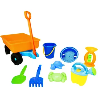 Bieco Strandwagen Sandspielzeug Set 9 tlg. | Robustes Hand Sandwagen Set 48 cm inkl. Förmchen Sandkasten & Co. | Bollerwagen Strandspielzeug Kinder | Sandkasten Spielzeug | Sandelsachen für Kinder