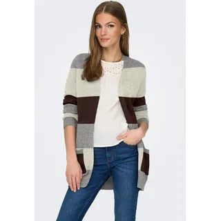 Strickjacke ONLY "ONLLESLY L/S OPEN CARDIGAN KNT NOOS", Damen, Gr. XS, weiß (medium grau melange stripes:with weißcap gray, chicory coffee), Strick, Obermaterial: 50% Viskose, 27% Nylon, 23% Polyester, gestreift, regular fit Po-bedeckend, V-Ausschnitt, Strickjacken Strickjacke