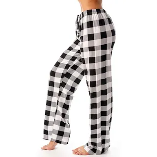DeaAmyGline Karierte Pyjamahose Damen Lang Schlafhose Baggy Pyjama Hosen mit Taschen und Kordelzug Baggy Hose Rote Kariert Loungehose Schlafanzughose Freizeithose Jogginghose Haushose