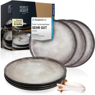 Moritz & Moritz VIDA 6er Dinner Teller Set Beige - Dinnerteller für 6 Personen - Porzellan spülmaschinen- und mikrowellengeeignet