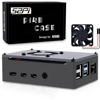 GeeekPi Raspberry Pi 4 Aluminium Gehäuse Mit Passiver Kühlung, 40mm Lüfter und Kühlkörper für Model B 1GB/2GB/4GB/8GB