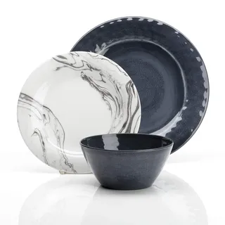 Flamefield Marble Melamin Geschirr-Set 12-TLG. Campinggeschirr Geschirr Essen Essgeschirr 4 Personen