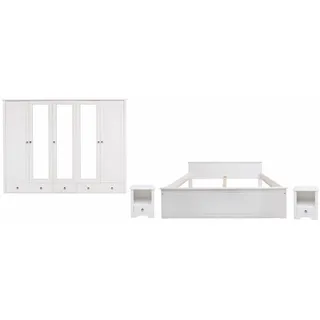 OTTO home Schlafzimmer-Set »Hugo« Set, 4 Stk. tlg. Bett 180x200 cm, 5-trg Kleiderschrank und 2 Nachttische, weiß