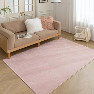 HARESLE Rosa Teppich Wohnzimmer-60x90cm, Kurzflor Teppich Schlafzimmer, Kleine Kinderzimmer Teppiche Waschbar, Chenille Dünner Teppiche Kurzflor, rutschfeste Tepich für Büro Küchen Bettvorleger(Rosa)