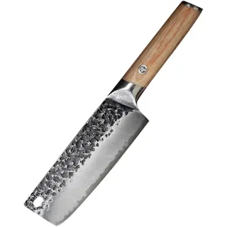MITSUMOTO SAKARI 17 cm Handgeschmiedetes Küchenmesser, Professionelles Japanisches Nakiri Kochmesser, Gemüsemesser aus Hochwertigem Kohlenstoffstahl (Pakkawood Griff)
