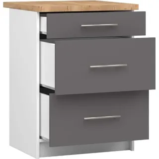 BDW Küchenschrank, Schrank Küche mit Arbeitsplatte, Tür, Schublade, Weiß/Grau - Weiß, Grau