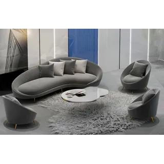 Ecksofa L-form Samt Sofa Wohnlandschaft Relax Sitz Design Couch Lounge Sofas - Grau