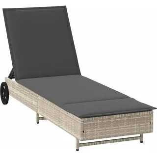 vidaXL Sonnenliege mit Rollen und Auflage Hellgrau Poly Rattan - Grau