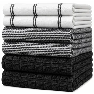 Bumble Küchenhandtücher - Geschirrhandtücher Handtücher Baumwolle – 6er Pack – XL Größe 50 x 70 cm – Edle, Weiche und Robuste Ringspinnbaumwolle in 3 Verschiedenen Texturen (Schwarz)