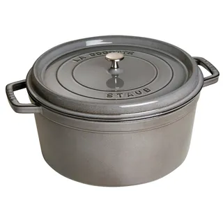 STAUB Gusseisen Bräter/Cocotte, Rund 30 cm, 8,35 L, Aromaregen Funktion für optimale Befeuchtung, Für alle Herdarten inkl. Induktion & Backofen, Graphitgrau