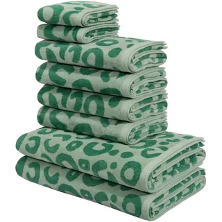 Handtuch Set OTTO HOME "Anna Leopardenmuster, 8-tlg Handtuch-Set, 100% Baumwolle", dunkelgrün, hellgrün, 8 tlg., Frottiervelours, Frottiervelours, Obermaterial: 100% Baumwolle, Handtuch-Sets, Handtuch Set, Duschtücher, Handtücher und Gästetücher, weich, modern, Animal Print