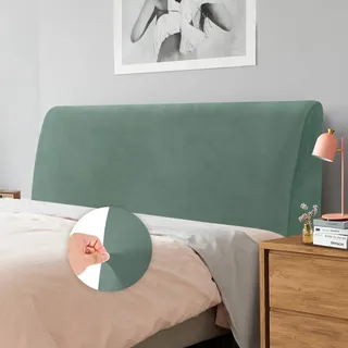 Caijin Bettkopfteil Hussen Bett Kopfteil Bezug, Weicher Strecken Samtstoff Staubdicht, Staubdichte Schutzhülle für gepolsterte Schlafzimmer Kopfteil, Samt Stoff (180-200 cm(Cal King) Tannengrün