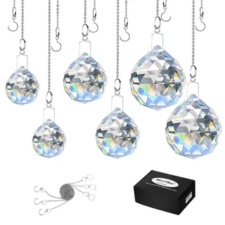 MerryNine 6 Stück klare Kristallkugel-Prisma-Sonnenschein-Catcher, Regenbogen-Anhänger, hängende Kristalle, Prismen für Fenster, für Feng Shui, als Geschenk