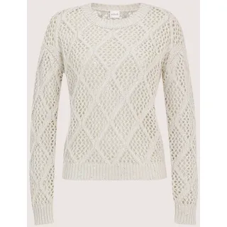 Longpullover MADELEINE "Strickpullover Stilvoller Grobstrickpullover mit Ajour-Muster", Damen, Gr. 40/42, weiß (perlweiß), Obermaterial: 50% Polyacryl PAN. 30% Polyester PES. 10% metallisierte Fasern MTF. 10% Wolle mw., Modern, Pullover Longpullover, Markanter Grobstrick