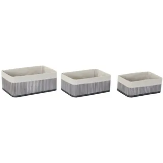 DKD Home Decor Körbchen-Set, Beige und Grau, aus Baumwolle, Bambus, Polyester und MDF (35 x 25 x 14 cm)