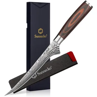 Sunnecko 15cm Filetiermesser Küchenmesser, Fischmesser Profi Messer - Fleischmesser mit scharfe Klinge, Ausbeinmesser Edelstahl mit Pakkaholz Griff in Geschenkbox für Weihnachten Geschenke