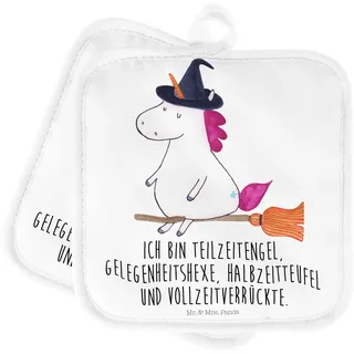 Mr. & Mrs. Panda 2er Set Topflappen Einhorn Hexe - Geschenk, Topflappen lustig, Freundin, Unicorn, Topflappenset, Topflappen Set, Ofenhandschuh,