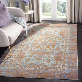 SAFAVIEH Boho Teppich für Wohnzimmer, Esszimmer, Schlafzimmer - Valencia Collection, Kurzer Flor, Blau und Gold, 152 X 244 cm