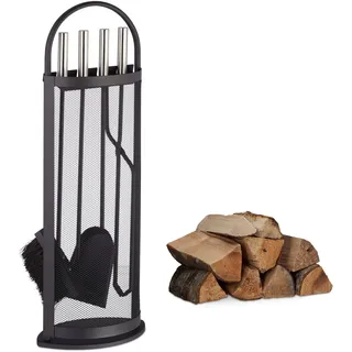 Relaxdays Kaminbesteck Set 5 teilig Stahl 0,66 m Schwarz