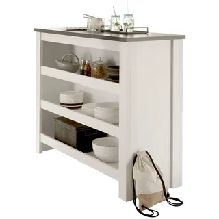 Furn.Design Küchentheke weiß Pinie, anthrazit Landhaus, Kücheninsel freistehend 130 cm , Weiß, Anthrazit , Holzwerkstoff , Uni , 130x106x52 cm , FSC 100% , Küchen, Küchenmöbel