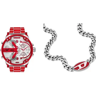Diesel Herren-Edelstahl-Quarz-Multifunktionsuhr und Schmuck-Set