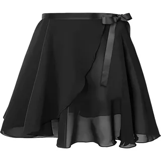 DiULi Ballett Rock Damen, Ballett Wickelrock Röcke Ballerina, Tanzrock Verstellbarer Taille Atmungsaktiv Ballettrock für Mädchen und Damen, L, Schwarz