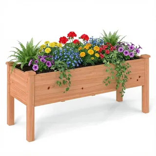 FANTASK Hochbeet Holz mit Entwässerungslöchern,120 x 43,5 x 51cm, rechteckig Blumenbeet für Gemüse, Blumen, & Kräuter, Pflanzbeet bis 100 kg für Garten, Terrasse & Balkon (Orange)