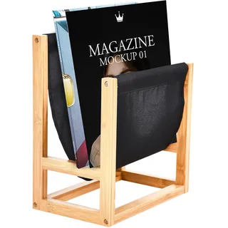 Pfotenolymp Zeitungsständer - Freistehender Zeitungsständer aus Wollfilz und Holz - Ideales Aufbewahrungssystem für Zeitschriften, Zeitungen, Kinderbücher und Bürounterlagen - 32x20x37 cm - Schwarz