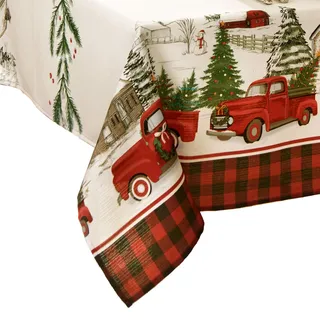 Elrene Home Fashions Vintage Christmas Tree Farm Tischdecke, Polyester, Mehrfarbig, 60"x120" Rectangle (Tablecloth)