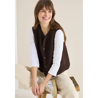 Fellweste CECIL "Curly fake Wool", Damen, Gr. XXL (46), macchiato braun, Fleece, Obermaterial: 100% Polyester, unifarben, normal hüftbedeckend, Rundhals, Westen Fellweste, in Woll-Optik