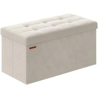 Songmics Sitzhocker mit Stauraum, klappbare Sitzbank, 38 x 76 x 38 cm Fußbank, Aufbewahrungsbox, bis 300 kg belastbar, für Wohnzimmer Schlafzimmer Flur, cremeweiß LSF247W01