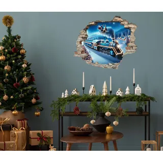 queence 3D-Wandtattoo »Lokomotive im Schnee« selbstklebender Wandsticker Weihnachten, blau