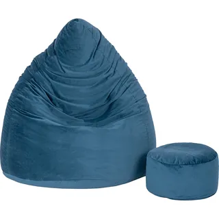 Sitzsack mit Hocker 100x75 cm, Türkis Velours - Türkis