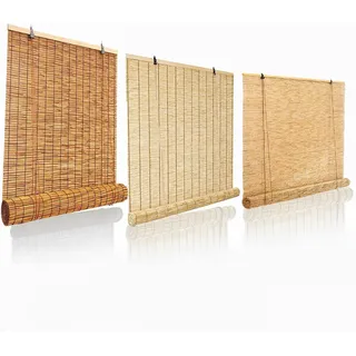 ysodxase Natur Bambus Rollo Für Aussenbereich Balkon, Bambusrollo Wetterfest Aussen, UV-Block Fenster Raffrollos, 60 70 80 90 100 110 120 140 160 180 200cm Breite Sonnenschutz Sichtschutz Rollo