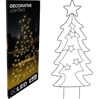 ECD Germany LED Gartenstecker Weihnachtsbaum 87 cm 90 Warmweiße LEDs Timer Batteriebetrieben Innen/Außen aus Metall LED Baum Weihnachten Dekoration - Schwarz