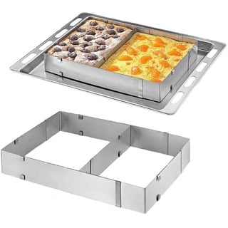 Anicy Backrahmen Rechteckig Verstellbar - Tortenring Verstellbar Wiederverwendbar Edelstahl Backform Rechteckig Tortenring mit Teiler für Kuchen Torten Pizza Backen und Dekorieren