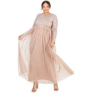 Maya Deluxe Damen Maya Deluxe Taupe Blush Versierd lange mouw Maxi Jurk Brautjungfernkleid, Taupe Blush, 54 EU